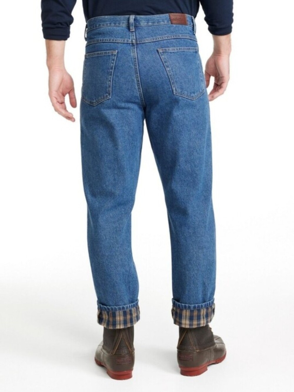L.L.Bean Blue Denim Jeans with Tan/Blue Plaid Flannel Lining